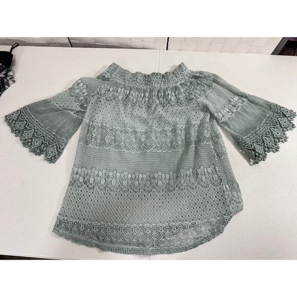 "SCANDAL" ITALY,Sage Lace Shirt, Cottage Core,Fairy,Flare Sleeves,Feminine - Picture 8 of 9